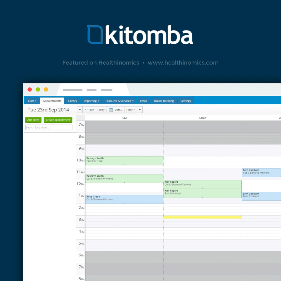 Online Scheduling Software – Kitomba | Featured on Healthinomics