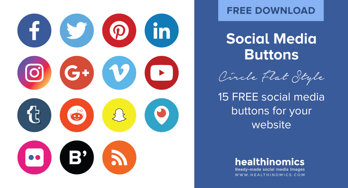 Social Media Buttons – Circle Flat Style | By Healthinomics