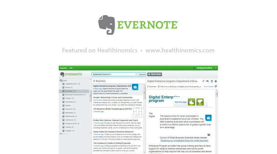 Evernote - 33 Free Tools You Can't Afford To Run Your Business Without | Healthinomics Blog