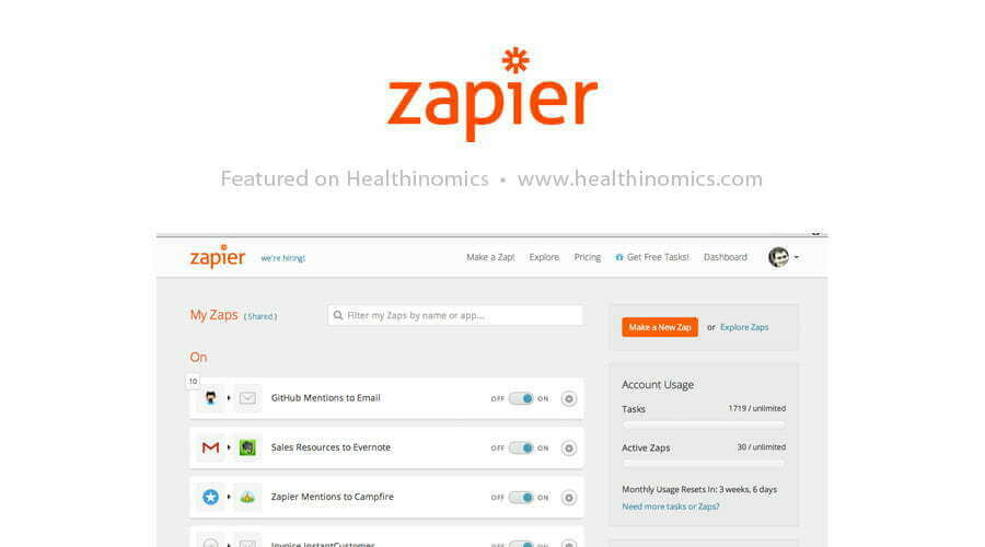 Zapier - 33 Free Tools You Can't Afford To Run Your Business Without | Healthinomics Blog