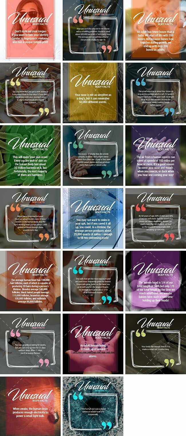 Unusual Body Facts Bundle – Social Media Images | By Healthinomics