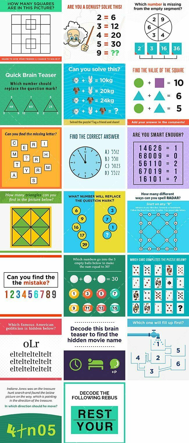 Brain Puzzles Bundle 1 Social Media Images – Brain Teasers Bundle | Healthinomics.com