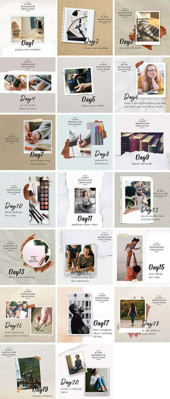 20 Day Minimalism Challenge Bundle 1 Social Media Images - 20 Day Minimalism Challenge Bundle | Healthinomics
