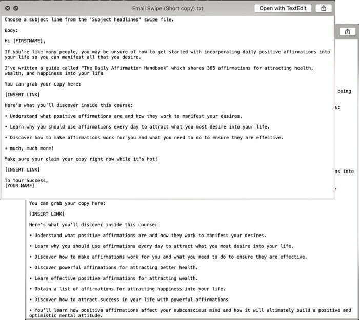 Daily Affirmations Handbook Email Swipes