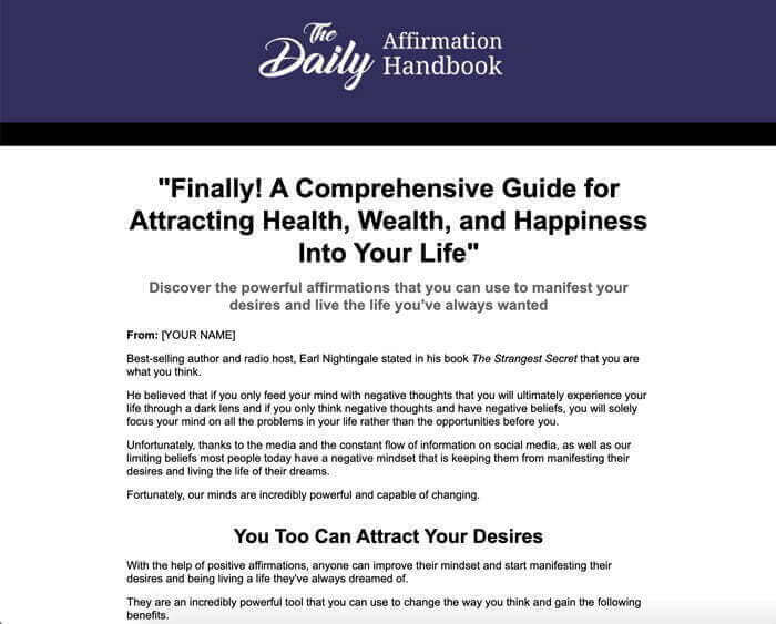 Daily Affirmations Handbook Sales Page